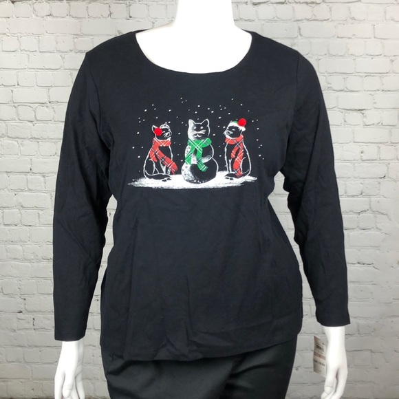 Snowman Cat Christmas Holiday Xmas Top Plus Size 1X - Picture 2 of 6